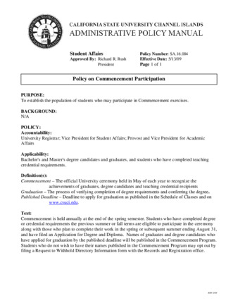 SA.16.004 - Policy on Commencement Participation (Supersedes SA.16.002) thumbnail