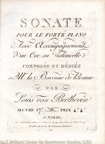 Sonata for horn and piano, op. 17, published by Pleyel thumbnail