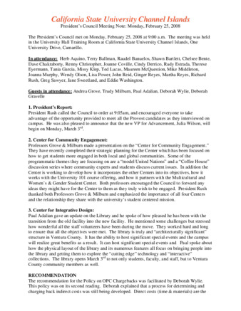 California State University Channel Islands: President's Council Meeting Notes: Monday, February 25, 2008 thumbnail