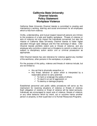 Workplace Violence Policy Statement thumbnail