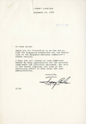 Letter from Jimmy Carter, December 16, 1976 thumbnail