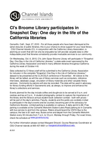 CI's Broome Library participates in Snapshot Day: One day in the life of the California libraries thumbnail