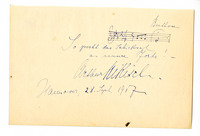 Autograph signed by Arthur Nikisch with musical quotation of the opening two measures of Beethoven's Symphony no. 5 thumbnail