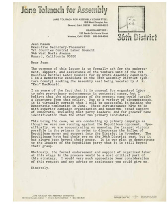 Jane Tolmach for Assembly 36th District thumbnail