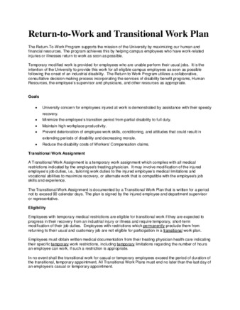 Return-to-Work and Transitional Work Plan (website) thumbnail