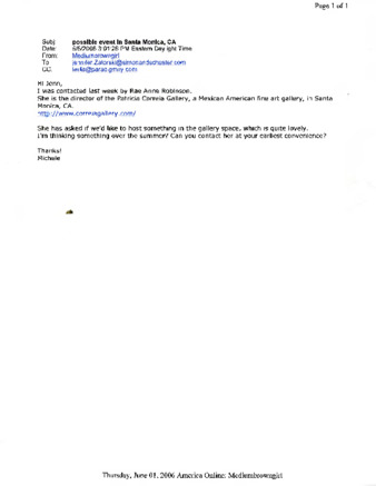 Email from Michele Serros to Jen Zatorski thumbnail