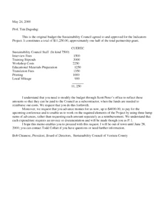 Email to Prof. Tim Dagodag Regarding Budget thumbnail