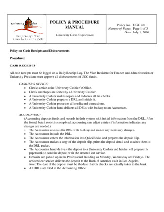 University Glen Corporation policy on cash receipts and disbursements thumbnail