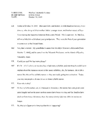 Transcript of Oral HIstory Interview of Marilyn Fordney thumbnail
