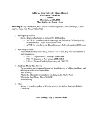 Curriculum Committee Meeting Minutes for April 3, 2003 thumbnail
