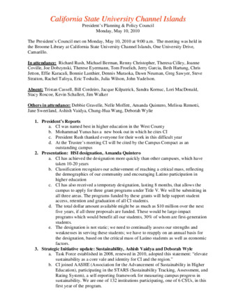 California State University Channel Islands: President's Council Meeting Notes: Monday, May 10, 2010 thumbnail