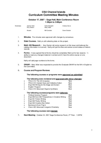 Curriculum Committee Meeting Minutes for October 17, 2007 thumbnail