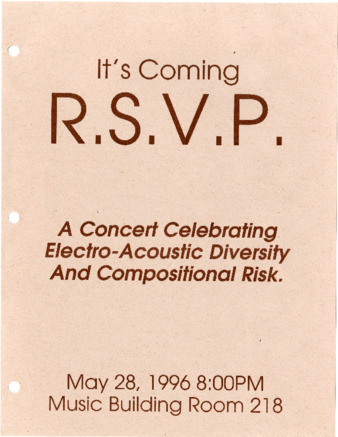RSVP, 1996: a concert celebrating electroacoustic diversity and compositional risk thumbnail