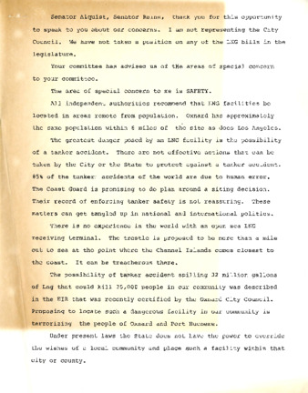 Draft document addressing California State Senator Alquist and California State Senator Rains thumbnail