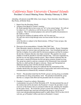 California State University Channel Islands: President's Council Meeting Notes: Monday February 9, 2004 thumbnail