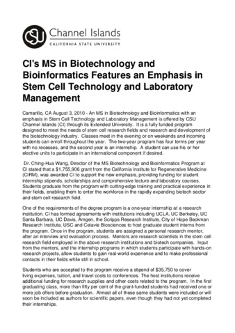 CI's MS in Biotechnology and Bioinformatics Features an Emphasis in Stem Cell Technology and Laboratory Management thumbnail