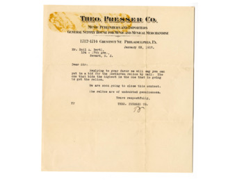 Typed letter from Theo. Presser Co. to Emil A. Bertl thumbnail
