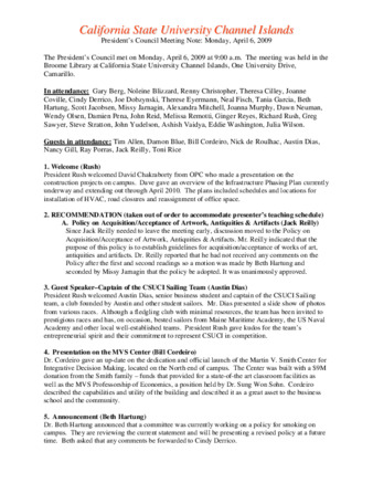 California State University Channel Islands: President's Council Meeting Notes: Monday, April 6, 2009 thumbnail