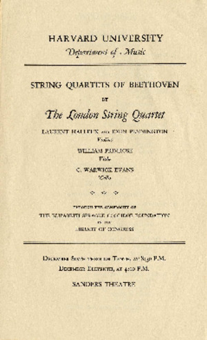 String Quartets of Beethoven by the London String Quartet, Harvard University Department of Music, December 6-11, 1943 thumbnail