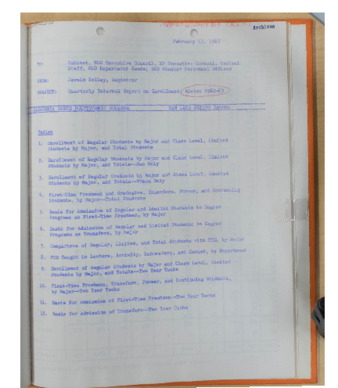 Quarterly internal report on enrollment, Winter 1962-1963 thumbnail