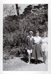 Vivian Taslee, Deani Overhold, and Joanne Ledesma posing outdoors at Asilomar in 1958. thumbnail