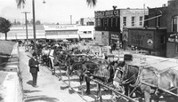 Parking lot of horse-drawn carriages thumbnail