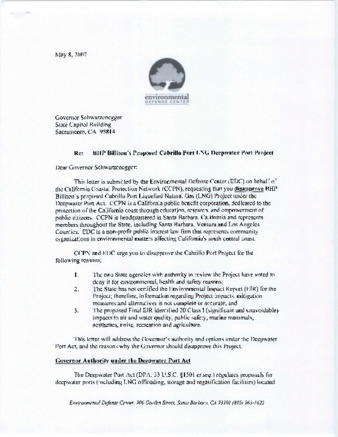 Letter to Governer Arnold Schwartzenegar from EDC thumbnail