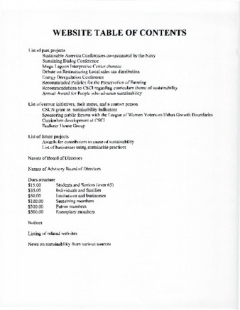 Sustainability Council list of website table of contents thumbnail
