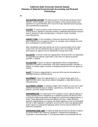Glossary of selected governmental accounting and financial terminology thumbnail