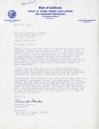 Letter to Jane Tolmach from Alexander Grendon thumbnail