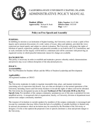 SA.07.006 - Policy on Free Speech and Assembly (Supersedes SA.07.002) thumbnail