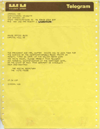 Egyptian-Israeli Peacy Treaty Telegrams and Table Placard thumbnail