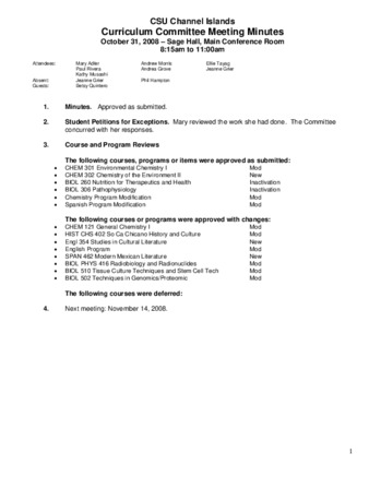 Curriculum Committee Meeting Minutes for October 31, 2008 thumbnail