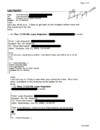 Email from Anna Bermudez to Lupe Anguiano Regarding A Meeting thumbnail
