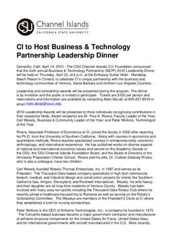 CI to Host Business & Technology Partnership Leadership Dinner thumbnail