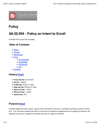 SA.02.004 - Policy on Intent to Enroll (Superseded by SA.02.007) thumbnail