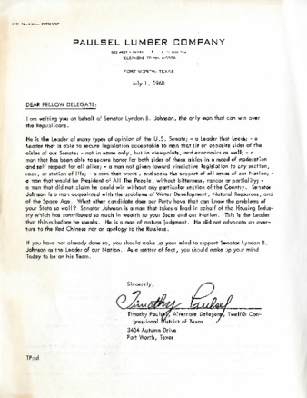 Letter from Timothy Paulsel thumbnail