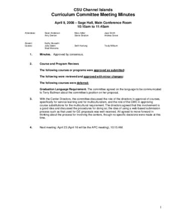 Curriculum Committee Meeting Minutes for April 9, 2008 thumbnail