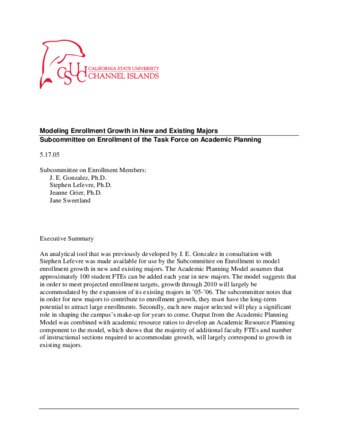Modeling Enrollment Growth in New and Existing Majors: Subcommittee on Enrollment of the Task Force on Academic PlanningModeling Enrollment Growth in New and Existing Majors: Subcommittee on Enrollment of the Task Force on Academic Planning thumbnail