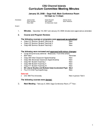 Curriculum Committee Meeting Minutes for January 30, 2008 thumbnail