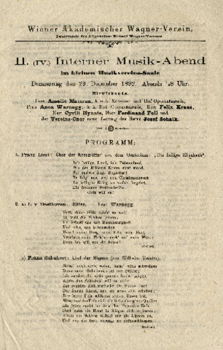 Second internal music evening of the Wiener Akademischer Wagner-Verein, Dec. 29, 1892 thumbnail