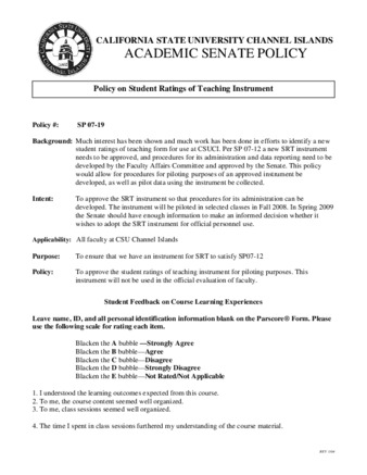SP 07-19 Policy on Student Ratings of Teaching Instrument thumbnail