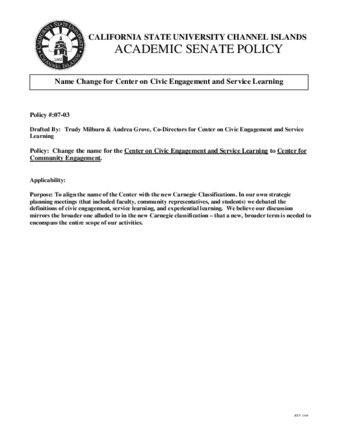 SP 07-03 Name Change for Center on Civic Engagement and Service Learning thumbnail