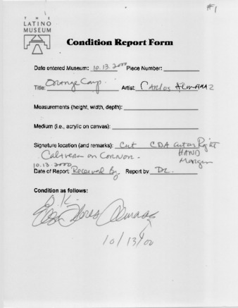 Condition Reports for Carlos Almaraz Paintings for the Los Four: A Retrospective Exhibition thumbnail