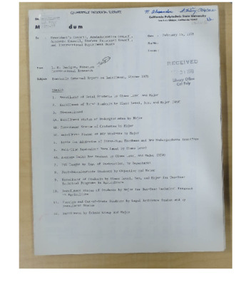 Quarterly internal report on enrollment, Winter 1978 thumbnail