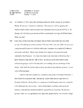 Transcript of Oral History Interview of George Wakiji thumbnail