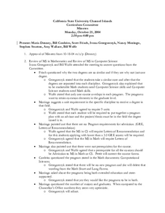 Curriculum Committee Meeting Minutes for October 25, 2004 thumbnail