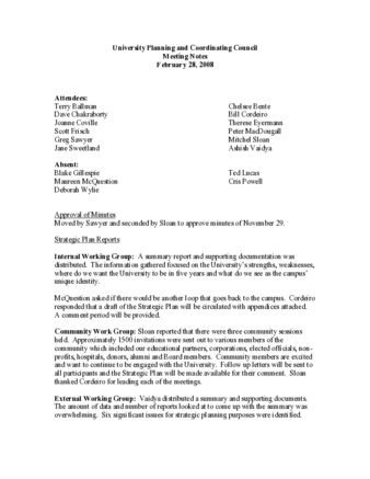 University Planning and Coordinating Council Meeting Notes February 28, 2008 thumbnail