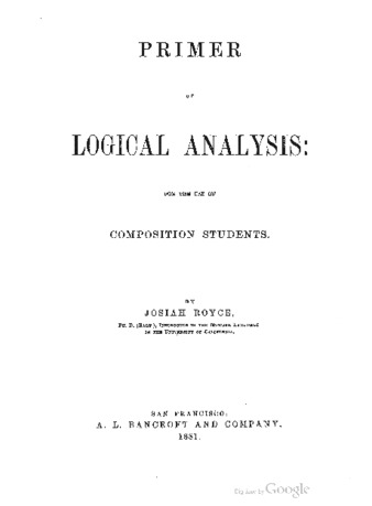 Primer of Logical Analysis: For the Use of Composition Students thumbnail