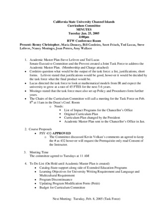 Curriculum Committee Meeting Minutes for January 25, 2005 thumbnail